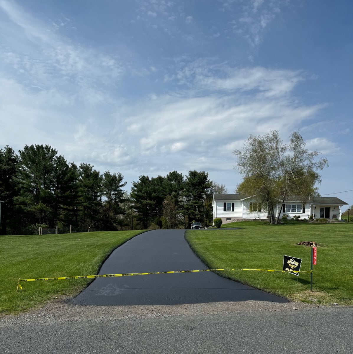 Freshly sealed residential driveway – sealcoating job by Vinny Allison in Central PA